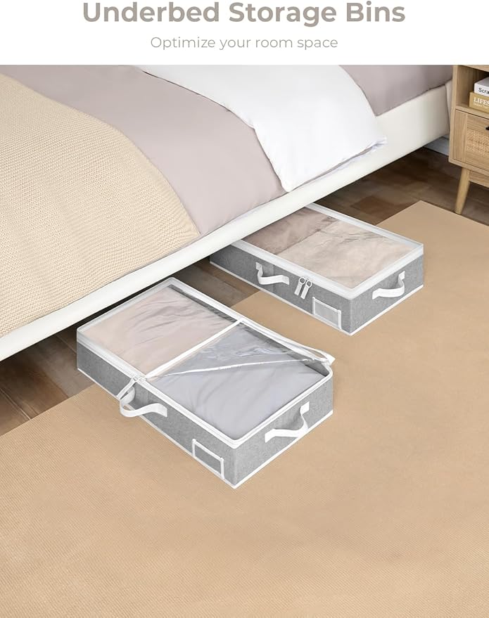 StorageWorks Under Bed Storage Containers with Handles and Label Holder, 2 Pack Ultra-thick Fabric Underbed Bins, Closet Organizer for Clothes, Blankets, Sweater-Ruum Studio Home
