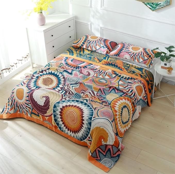 MSGKV Boho Throw Blanket for Bed Couch,100% Cotton Throw Blankets 80''x 90'' Mexican Super Soft Blanket Travel Picnic Blankets Versatile Knit Woven Blanket Boho Decor-Ruum Studio Home