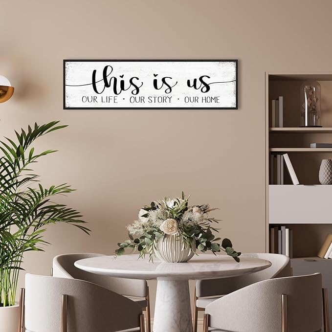 This Is Us Sign Wall Decor: Family Signs for Home Decor Living Room Wall Art Framed 16"x48"Large Farmhouse Rustic Home Sign Wall Decor Above Bed,Country Wall Plaques Hanging Master Bedroom Decor-Ruum Studio Home