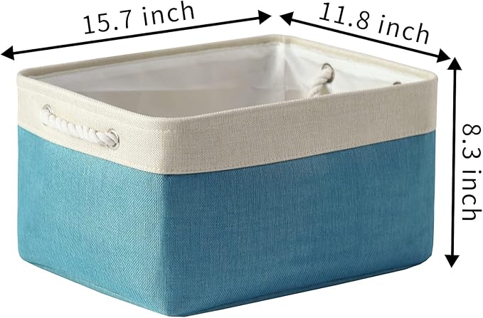 TcaFmac Storage Basket for Organizing - Large 4 Pack Fabric Storage Bins Baskets for Shelves with Ropes, Collapsible Storage Cubes for Closet Toy (White & Green16x12x8 inch)-Ruum Studio Home