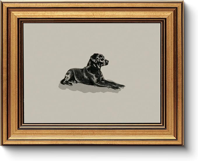 HUARCEY Gold Framed Vintage Wall Art Black Dog Wall Decor Minimalist Animal Art Pictures Room Decor Dog Lovers Gifts Modern Canvas Prints Shelf Artwork for Bedroom Bathroom Living Room 8x10in-Ruum Studio Home