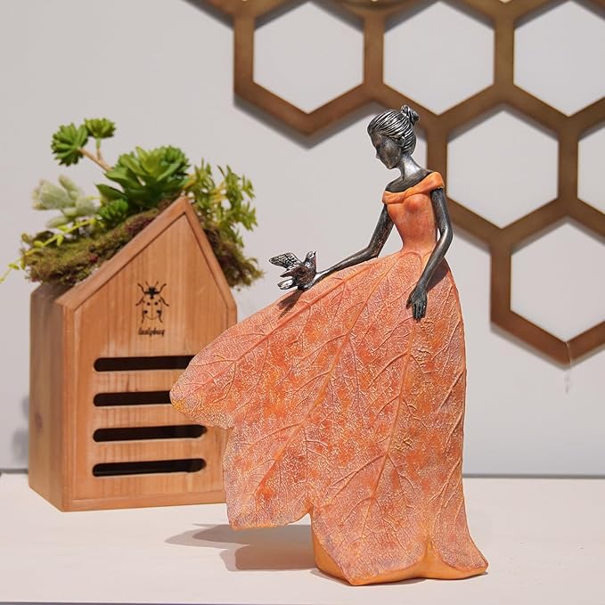 Guichifun Fairy Statue Collection Home Decoration - Orange Leaf Angel Girls Resin Fall Decor for Outside or Inside Rustic Garden Outdoor Yard Decorations Figurines Gift 8.5 x 5.25 x 12 Inch-Ruum Studio Home