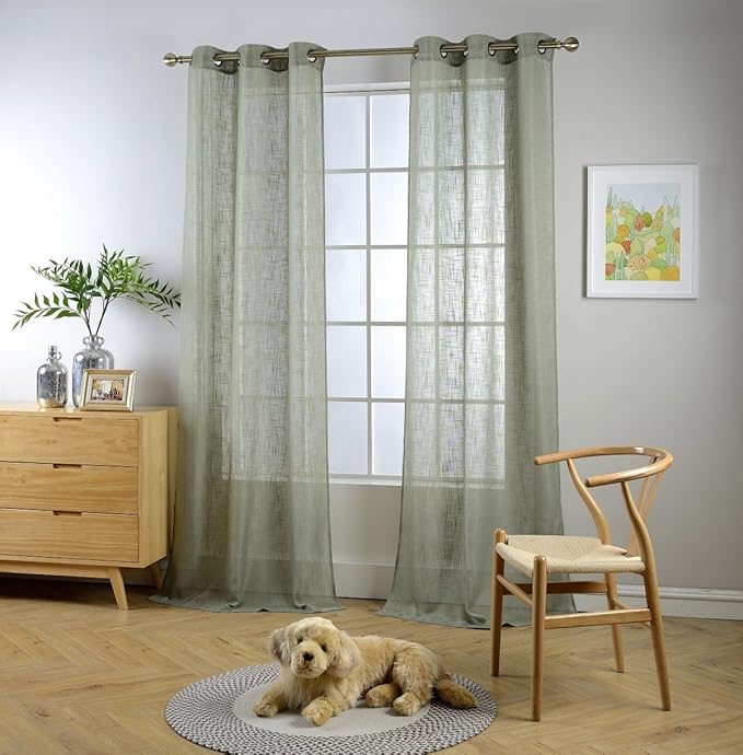 MIUCO Semi Sheer Curtains Poly Linen Textured Solid Grommet Curtains 95 Inches Long for Bedroom 2 Panels (2 x 37 Wide x 95" Long) Sage-Ruum Studio Home