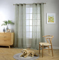 MIUCO Semi Sheer Curtains Poly Linen Textured Solid Grommet Curtains 95 Inches Long for Bedroom 2 Panels (2 x 37 Wide x 95" Long) Sage-Ruum Studio Home