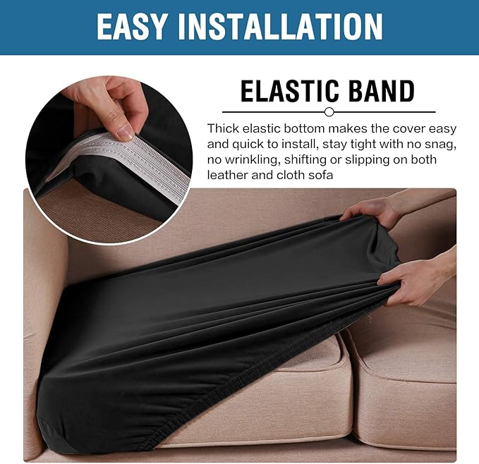 H.VERSAILTEX Velvet Stretch Couch Cushion Cover Plush Cushion Slipcover for Chair Loveseat Sofa Cushion Furniture Protector Seat Cushion Sofa Cover (3 Piece XL Sofa Cushion Covers, Black)-Ruum Studio Home