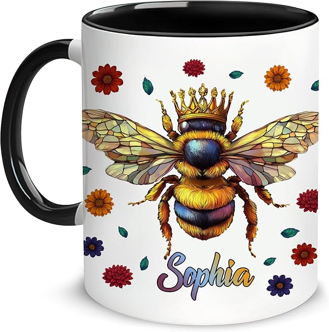 Hyturtle Personalized Floral Bee Mug - Bee Keeper Gifts For Women Lovers Teacher - Honey Gifts For Beekeeper Farmer On Birthday - Queen Honeycomb Decor - Custom Coffee Cup Ceramic Mug 11 Oz 15 Oz-Ruum Studio Home