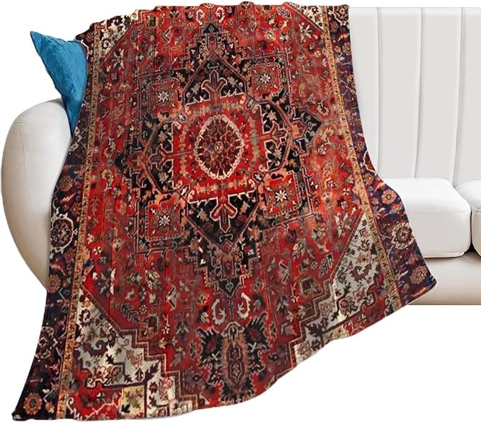 Heriz Antique Vintage Boho Persian Carpet Flannel Fleece Throw Blankets 50"X40" Lightweight Fluffy Winter Fall Blanket Cozy Soft Fuzzy Plush Home Decor for Couch Bed Sofa Bedroom Living Room Travel-Ruum Studio Home