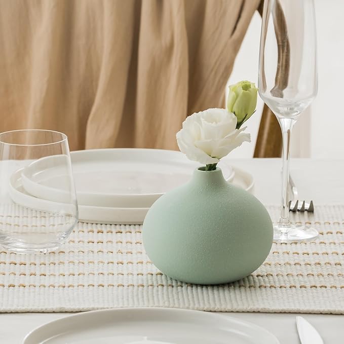 Ceramic Vase Set of 3, Mini Flower Vase for Home Decor, Modern Vase, Small Flower Vases for Dining Table Centerpieces,Living Room,Shelf,Mantel and Entryway Display-Ruum Studio Home