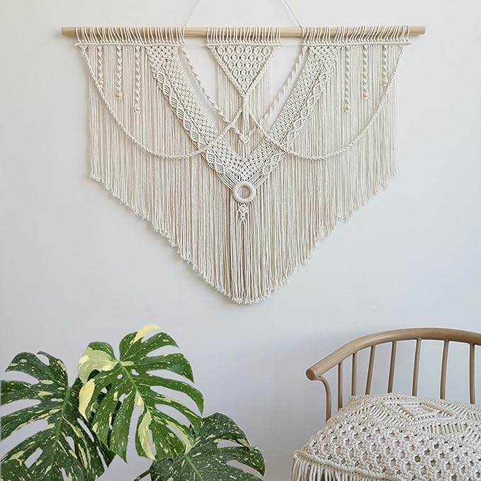 Achart Macrame Wall Hanging Large- Boho Wall Decor- large wall art- Wall Decor Living Room- Macrame Tapestry Boho Decor for Bedroom (Triangle)-Ruum Studio Home