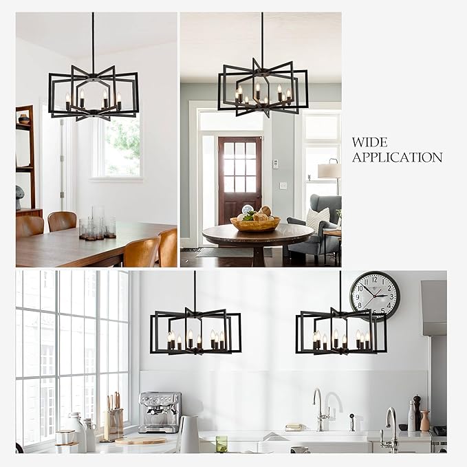 Modern Farmhouse Black Chandeliers for Dining Room, 8-Light Industrial Metal Chandeliers Geometric Pendant Lights Kitchen Island for Entryway Stairway Foyer Hallway-Ruum Studio Home