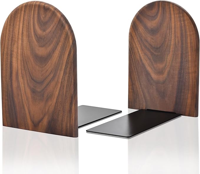 Book Ends, Large Sturdy Wooden Bookends for Shelves - Heavy Duty Non-Slip Book Organizers, Decorative Bookend Holders for Home Office, Library, Black Walnut Universal Economy Bookend, 1 Pair-Ruum Studio Home