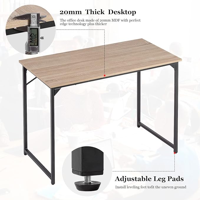 PayLessHere | 39 Inch Computer Desk | Nature | Office Desk with Metal Frame, Adjustable Feet | Water-Resistant, Scratchproof Surface | Sturdy Writing Table for Home Office or Study | Pack of 1-Ruum Studio Home