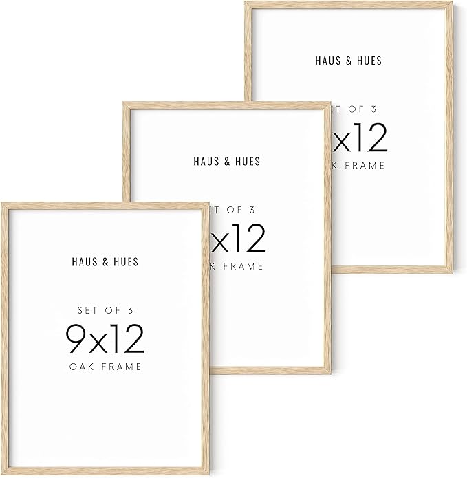 HAUS AND HUES Set of 3 9x12 Picture Frames - Wooden Natural Wood Frames, 12x9 Frame Set (Beige Oak)-Ruum Studio Home