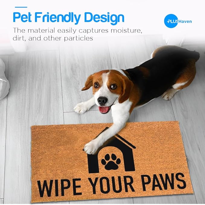 PLUS Haven Coco Coir Door Mat with Heavy Duty Backing, Natural Wipe Your Paws Doormat, 17.5”x30” for Entrance, Front Porch, Easy to Clean Entry Mat, Outdoor and Indoor Uses, Home Decor-Ruum Studio Home
