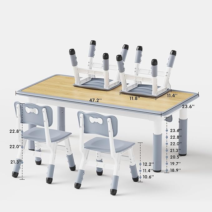 Brelley Kids Table and 4 Chairs Set, Height Adjustable Toddler Desk and Chair Set, Graffiti Desktop, Non-Slip Legs, Max 300lbs, Children Multi-Activity Table for Ages 2-8-Ruum Studio Home