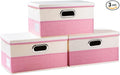 PRANDOM Collapsible Storage Bin with Lid [3-Pack] Fabric Foldable Storage Box Organizer Container Basket Cube with Cover for Home Bedroom Closet Office Nursery Pink&Cream(14.9x9.8x9.8)-Ruum Studio Home