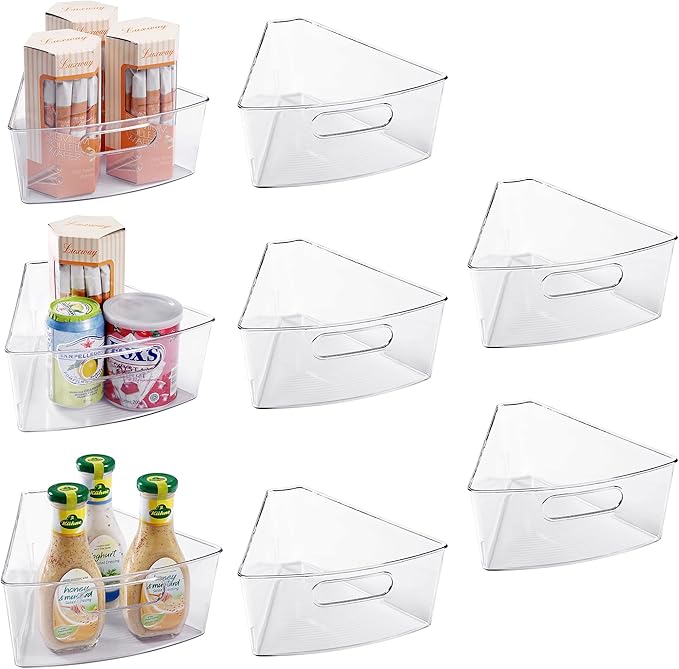 Oubonun Lazy Susan Organizers Set of 8, 11.6’’ x 10.2’’ x 4.1’' Plastic Transparent Kitchen Cabinet Storage Bins with Handle, 4.1" Deep Container, 1/8 Wedge - Food Safe, without BPA-Ruum Studio Home