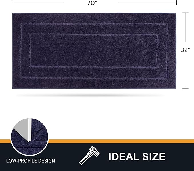 PURRUGS Dirt Trapping Door Mat 32" x 70", Non-Slip/Skid Machine Washable Entryway Rug, Dog Doormat, Super Absorbent Welcome Mat for Muddy Wet Shoes and Paws, Navy Blue-Ruum Studio Home