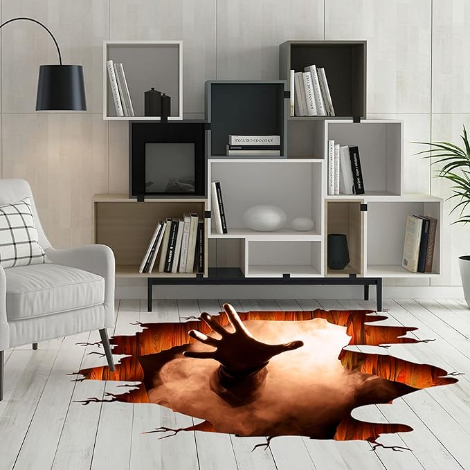 Halloween Wall Decals 3D Floor Wall Ceiling Stickers, Ghost Hand Scratching Wall Posters Removable Halloween Art Murals Window Clings Vinyl Wallpaper for Bedroom Bar Pub Living Room-Ruum Studio Home