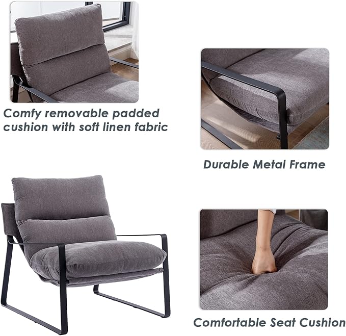 DUOMAY Modern Accent Arm Chair Set of 2, Comfy Linen Lounge Lazy Chair with Metal Leg, Mid-Century Corner Chair for Living Room Bedroom Office Apartment, Grey-Ruum Studio Home