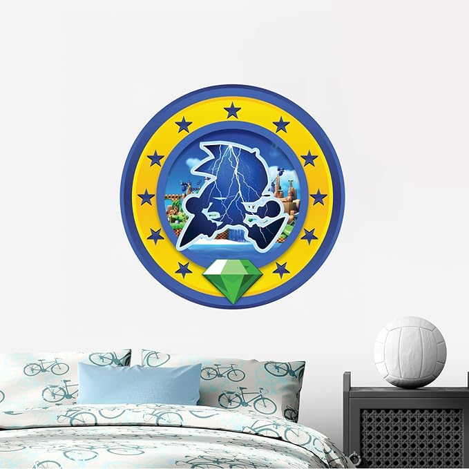 Speed Hero Wall Decal – Removable Vinyl Wall Art with Chaos Emerald Design – Gaming Room, Bedroom & Playroom Decor (Electric Hero)-Ruum Studio Home