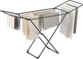 SONGMICS Clothes Drying Rack, Metal Laundry Drying Rack, Foldable, Space-Saving, Free-Standing Airer, with 2 Gullwings, Indoor Outdoor Use, Bed Linen Clothing, Black ULLR540B01-Ruum Studio Home