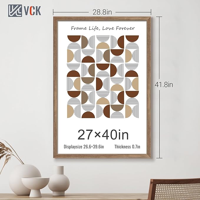 VCK 27x40 Poster Frame 3 Pack - Brown Walnut, Natural Textured Solid Wood Picture Frame, Wall Mounting Hanging-Ruum Studio Home