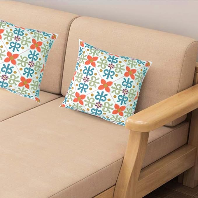 Embroidered Decorative Throw Pillow Cover, 18"x18" Set of 2, Farmhouse Pillowcase Colorful Flower Knit Pattern Cotton Canvas Cushion Case Square Floral Pillow Case for Sofa Couch Bed Living Room-Ruum Studio Home