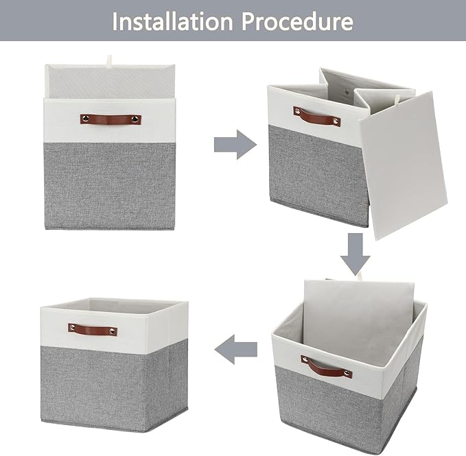 HNZIGE Fabric Storage Cubes 12x12 Cube Storage Bins, Set of 4, Decorative Cube Organizers Bins for Shelves with Handles,Foldable Bins for Cube Organizer Home Toy Nursery Closet(White Gray)-Ruum Studio Home