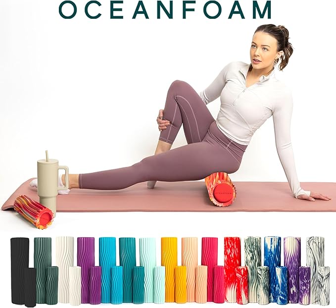 Oceanfoam Tidal Roller - Red, Gold & Natural Marbled - Muscle Massage Foam Roller for Back Pain & Stretching - Firm and Ergonomic Wide Wave Textured - Yoga, Athletics, & Wellness - Full Size, 20" x 5"-Ruum Studio Home