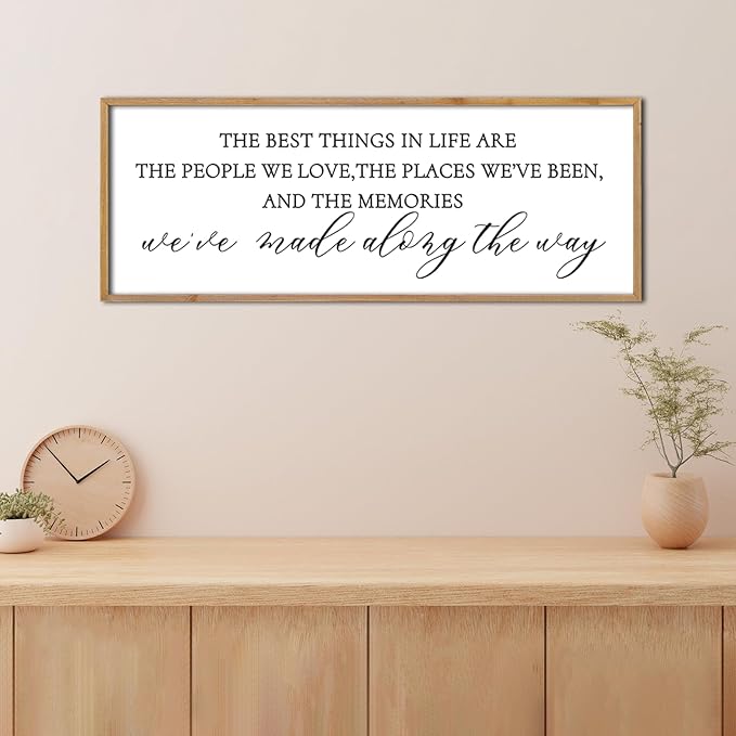 The Best Things in Life Wall Decor Sign 32 x 12 Inch Memories Inspirational Quotes Wood Framed Family Entryway Living Room Home Wall Art for Farmhouse Bedroom Room (Wood)-Ruum Studio Home