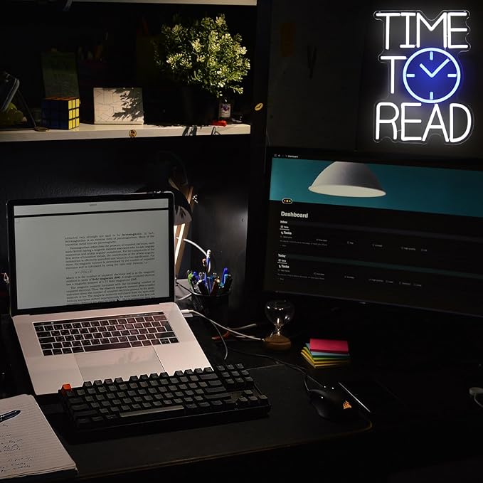 Time To Read Neon Sign Read Books Neon Light White Letter LED Signs Blue Clock Neon Read Light Up Sign for Bedroom Classroom Library Reading Corner Bookstore Decor-Ruum Studio Home