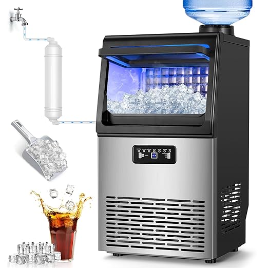 Commercial Ice Maker Machine 100LBS/24H with 20LBS Storage Bin, Gallon Water & Facuet Water Inlet, 36PCS 15" Wide Undercounter/Freestanding Ice Maker Machine for Home Bar Outdoor, Self Cleaning-Ruum Studio Home
