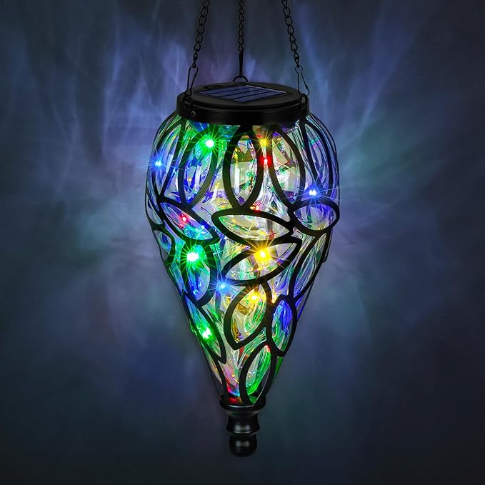 SUNNYPARK Outdoor Plastic Solar Hanging Lantern, 15 Multi Color LEDs Twinkle Effect Tear-Shaped Hanging Lantern Decor Garden Decorative Solar Lights for Backyard, Patio and Lawn-Ruum Studio Home