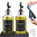 Olive Oil Dispenser Bottle For Kitchen With Silicone Tray & 40 Labels, Soy Sauce Dispenser, Coffee Syrup Dispenser, Olive Oil Bottles Set Of 2, Black-Ruum Studio Home