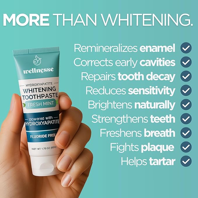 Wellnesse Hydroxyapatite Toothpaste – Fluoride Free for Sensitive Gums – Anti-Plaque, Remineralizing, Enamel Protection & Natural Whitening Toothpaste for Adults – Fresh Mint Flavor – 1.75 oz-Ruum Studio Home