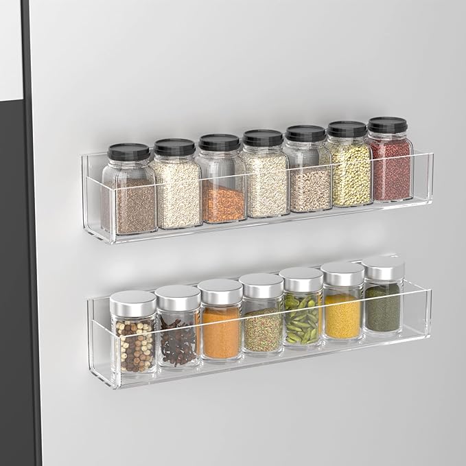 PMMASTO Adhesive Acrylic Spice Rack Organizer for Wall with Nano Double Sided Tape, Spice Shelf Organization for Kitchen Cabinet Door/Pantry Door, Wall Mount Seasoning Rack (Clear-2 Pack)-Ruum Studio Home