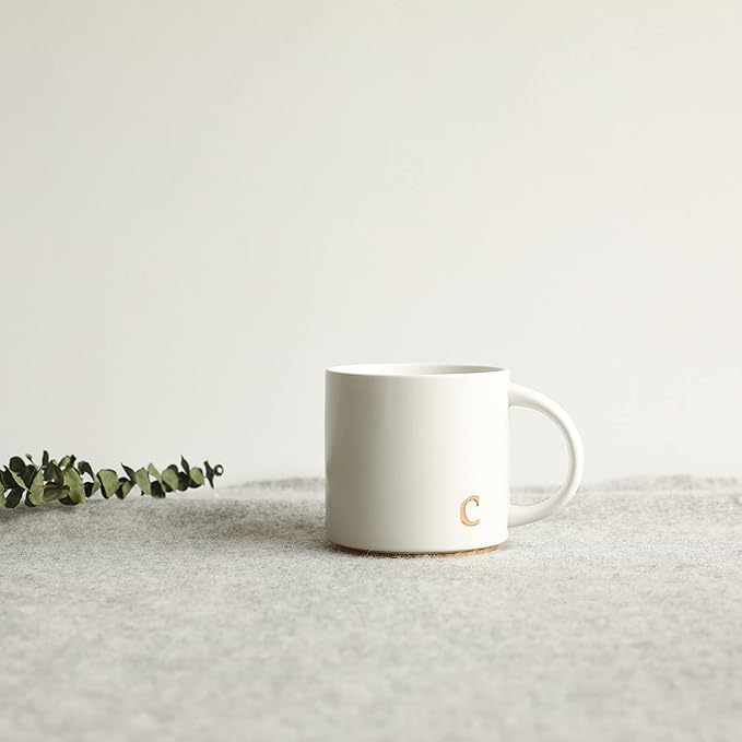 COLLECTIVE HOME - Monogram Ceramic Mugs, 15 oz Golden Initial Coffee Cups, Elegant Alphabet Tea Mugs, Elegant Personalized Mug with Gift Box, Luxurious Cups for Office and Home (c)-Ruum Studio Home