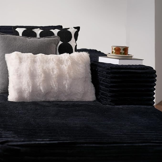 ovios 104" Cloud Sectional Couch with L-Shape Chaise,Modern Modular Sofa with Deep Seat, Upholstered Couches for Living Room Bedroom,No Assembly Required, Black (Plush Corduroy Fabric)-Ruum Studio Home