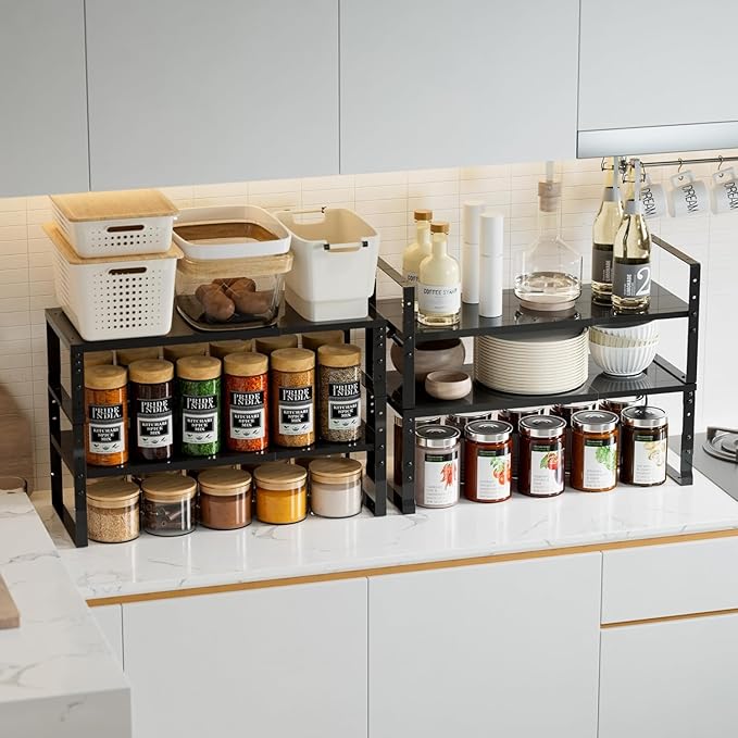 Expandable,Stackable Spice Rack,Seasoning Organizer and Storage,Spices Jar Racks for Cabinet,Countertop, Metal Pantry, Cupboard,Laundry Storages,Heavy Duty(1 Pack/Medium/Black)-Ruum Studio Home