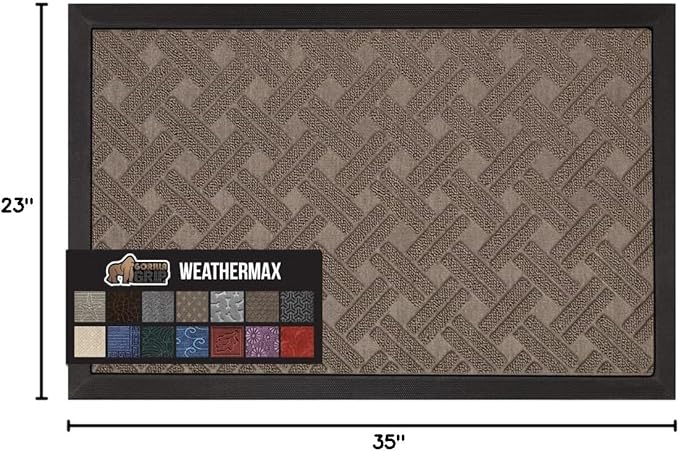GORILLA GRIP 100% Waterproof All-Season WeatherMax Doormat 35x23, US Designed Natural Rubber, Stain and Fade Resistant, Low Profile Indoor Outdoor Door Mats, Easy Clean Patio Mat, Taupe Basket Weave-Ruum Studio Home