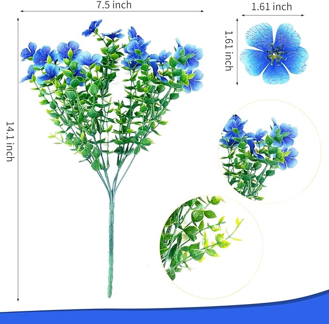 ‌20 Bundles Artificial Flowers for Outdoors‌ with 6 Faux Butterflies, UV Resistant ‌Fake Flowers‌ with Eucalyptus Leaves, ‌Artificial Plants Outdoor‌ for Patio Garden Porch Home Decor (Blue)-Ruum Studio Home