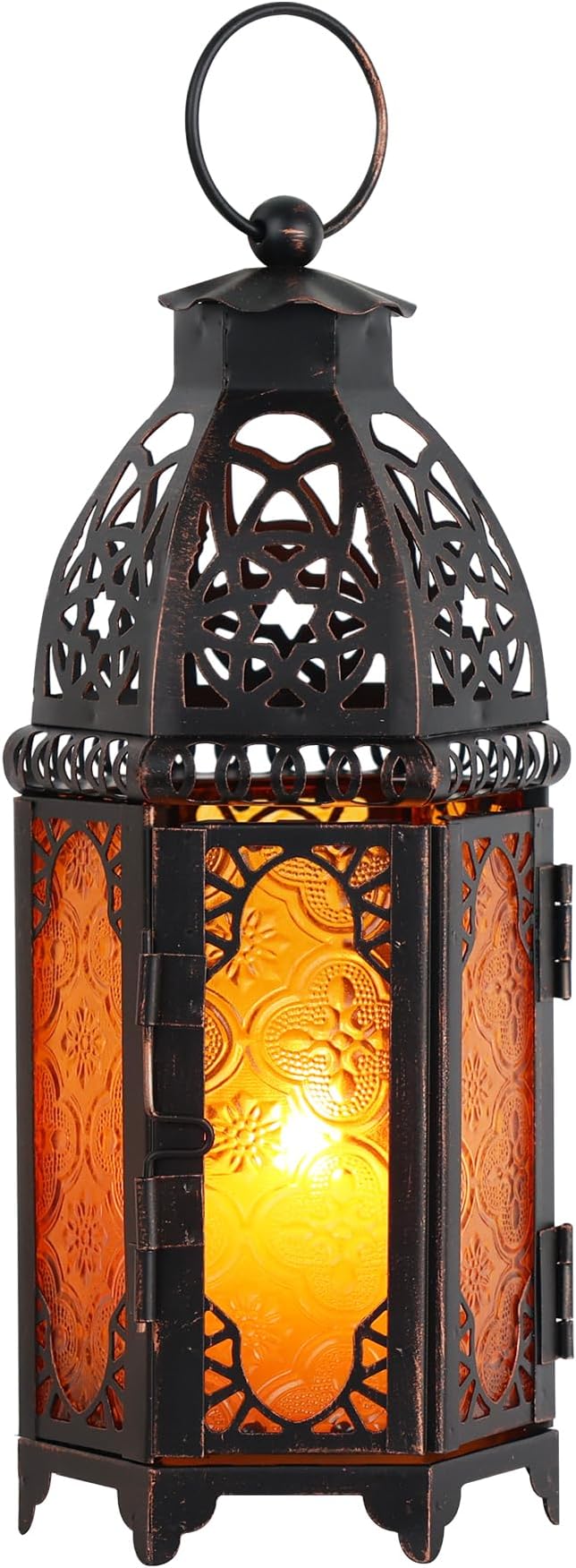 NEEDOMO 11'' Moroccan Lanterns Decorative Indoor & Outdoor, Vintage Christmas Candle Holder, Metal Lanterns Decorative, Table, Patio, Porch, Shelf, Christmas Spring Halloween Home Decor (Amber)-Ruum Studio Home