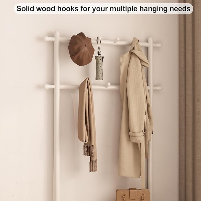 Coat Rack with Shoe Storage, Wooden Hall Tree with Bench, 11 Hooks and 2-Tier Storage Shelves, 3-in-1, Entryway Bench with Coat Rack (31.5"-White)-Ruum Studio Home