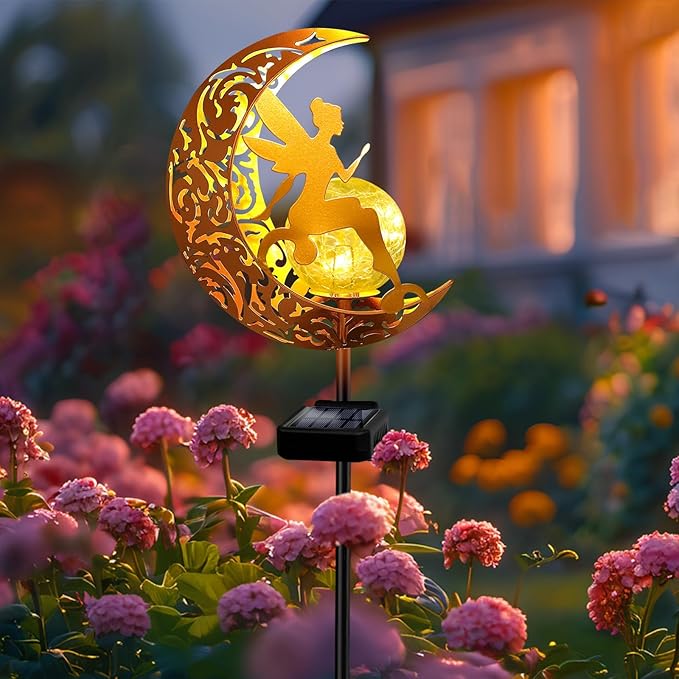 YJFWAL Garden Solar Lights Pathway Stake Lights Moon Fairy Glass Globe with Angel Decor, Gifts for Mom Grandma Friends, Outdoor Decor Light Waterproof for Walkway, Yard, Patio or Garden (Warm White)-Ruum Studio Home