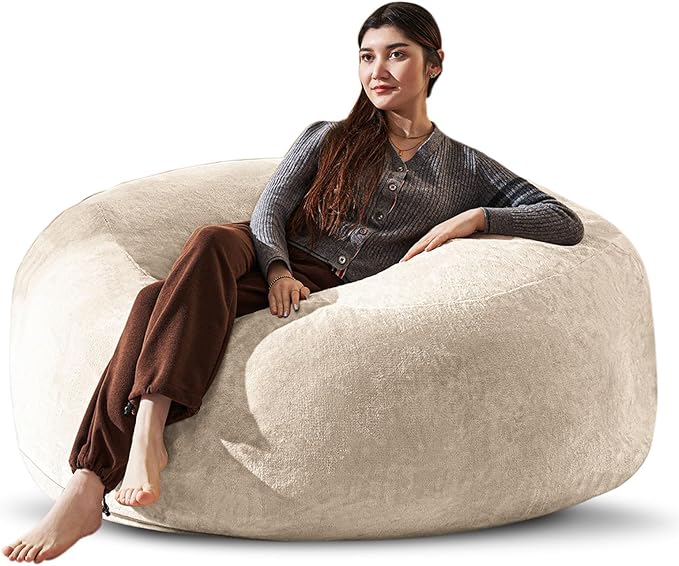Bean Bag Chair 4Ft, Memory Foam Filled, Large Beanbag Chairs for Adults and Teens, Soft Sofa with Removable Flannel Cover, Round Couch for Living Room Bedroom College Dorm (Apricot, 4FT-47×47"×24")-Ruum Studio Home