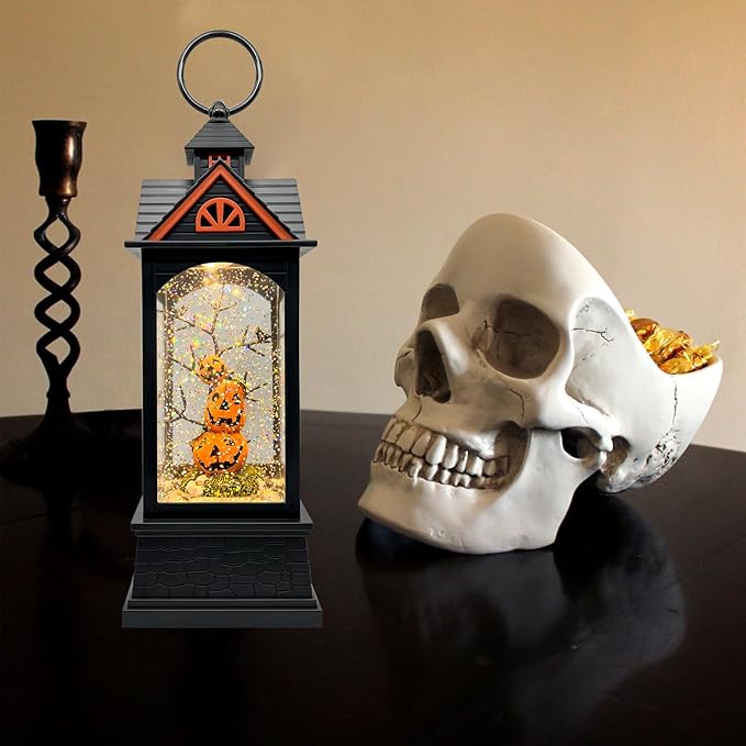 Halloween Snow Globe Lantern with 6 Hour Timer,Halloween Decorations Indoor for Home,Halloween Decor,USB or Battery Powered for Halloween Lanterns,Halloween Pumpkin Lantern-Ruum Studio Home