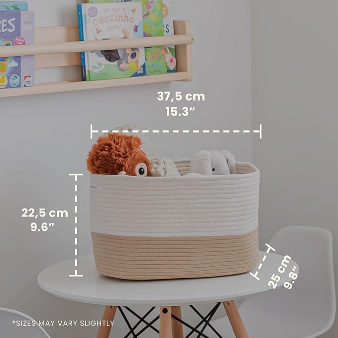 OrganiHaus Set of 3 Woven Storage Baskets for Organizing, Cotton Rope Organizer Bins for Shelves, Closet & Nursery, Dog Toy Basket, Decorative Bins for Toys, Towels & Books - 15x10x9, Honey/Off-White-Ruum Studio Home