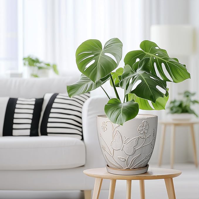 8 Inch Ceramic Pots for Plants Large Planter Pot with Drainage Hole and Saucer Round Flower Pot for Indoor Outdoor Decor, White-Ruum Studio Home