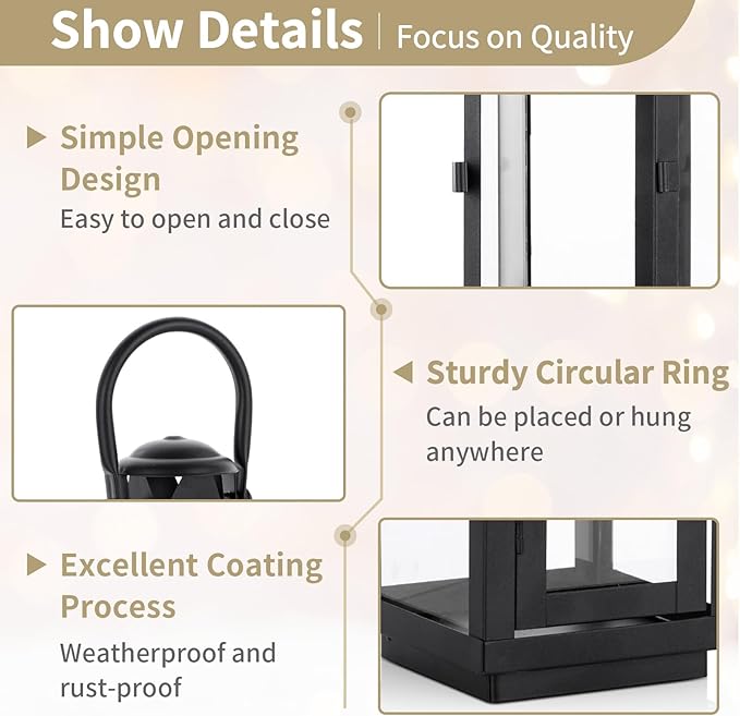 Nuptio Garden Lanterns for Candles, 20cm/7.87in Tall Vintage Style Pillar Candle Holder, Metal Halloween Candle Holders, Hanging Decorative Candle Lanterns for Wedding Christmas Parties Indoor Outdoor-Ruum Studio Home